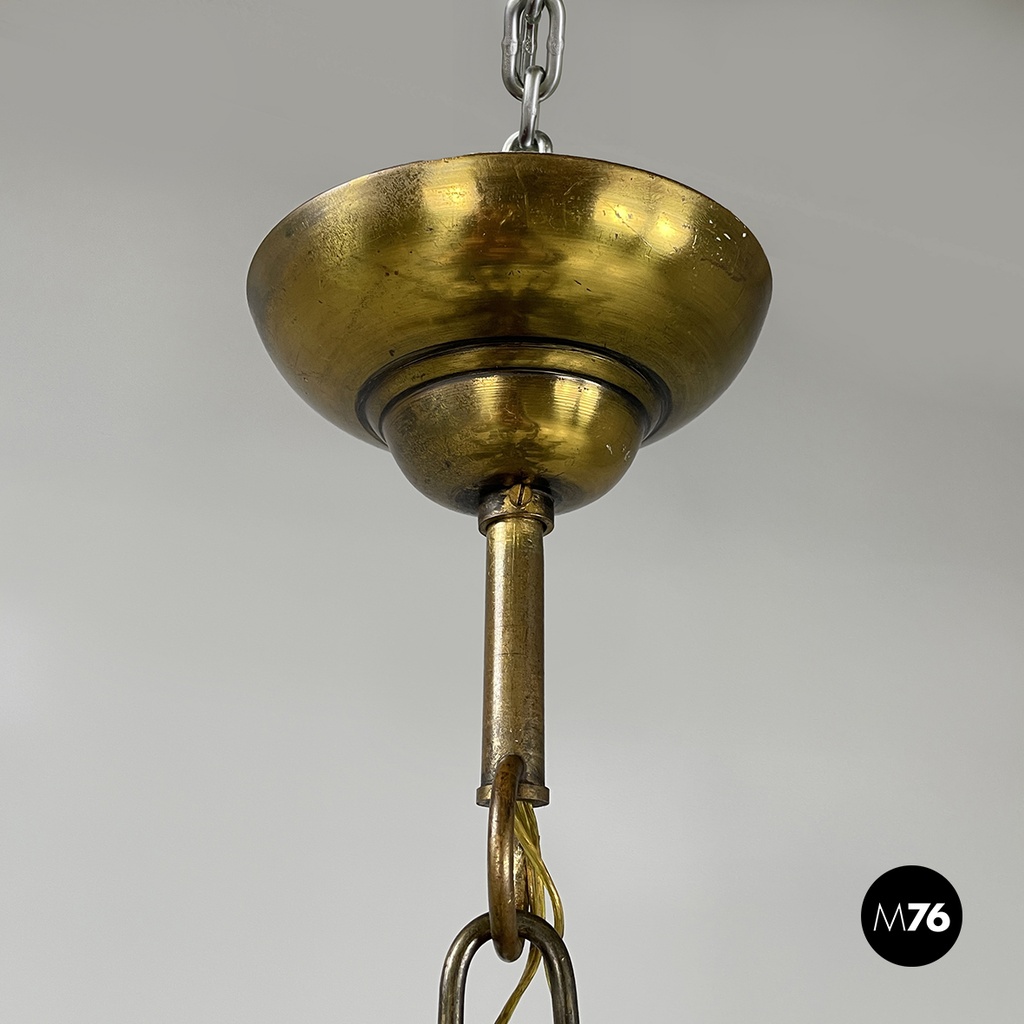 Lampadario a gocce in vetro e ottone, 1900-1950 ca.