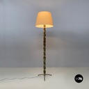 Lampada da terra in legno verde, ottone e tessuto, 1950 ca.
