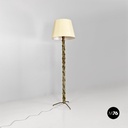 Lampada da terra in legno verde, ottone e tessuto, 1950 ca.