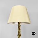 Lampada da terra in legno verde, ottone e tessuto, 1950 ca.