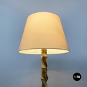 Lampada da terra in legno verde, ottone e tessuto, 1950 ca.