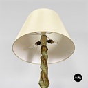 Lampada da terra in legno verde, ottone e tessuto, 1950 ca.