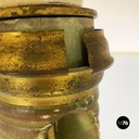 Lampada da terra in legno verde, ottone e tessuto, 1950 ca.