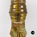 Lampada da terra in legno verde, ottone e tessuto, 1950 ca.