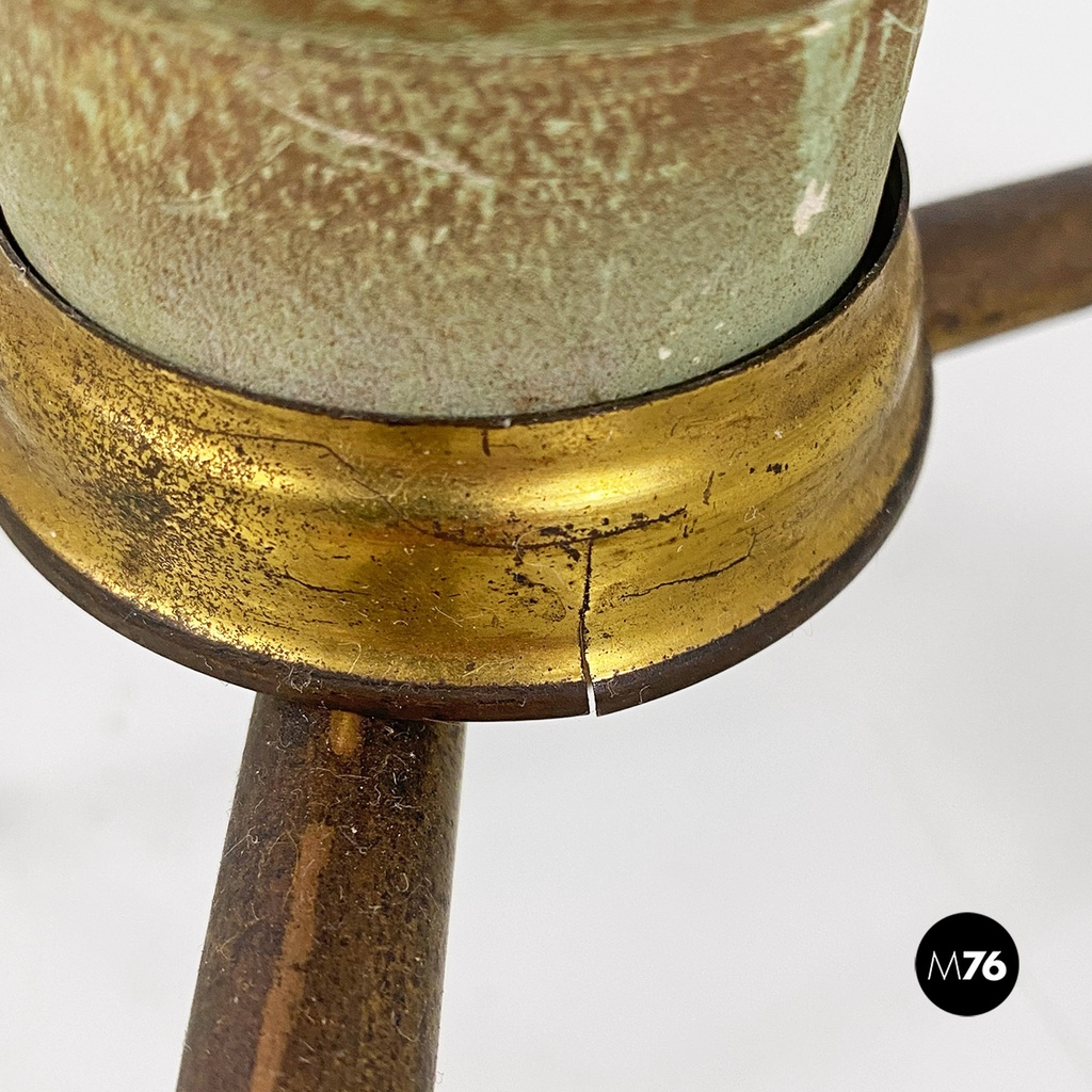 Lampada da terra in legno verde, ottone e tessuto, 1950 ca.