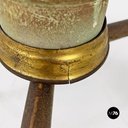 Lampada da terra in legno verde, ottone e tessuto, 1950 ca.