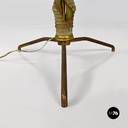 Lampada da terra in legno verde, ottone e tessuto, 1950 ca.