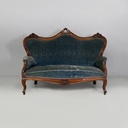Divano in velluto azzurro e legno, 1930 ca.
