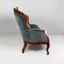 Divano in velluto azzurro e legno, 1930 ca.