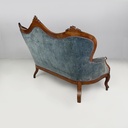 Divano in velluto azzurro e legno, 1930 ca.