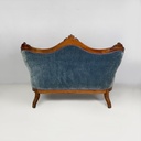 Divano in velluto azzurro e legno, 1930 ca.