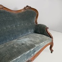 Divano in velluto azzurro e legno, 1930 ca.