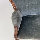 Divano in velluto azzurro e legno, 1930 ca.