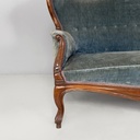 Divano in velluto azzurro e legno, 1930 ca.