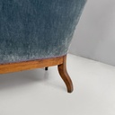 Divano in velluto azzurro e legno, 1930 ca.