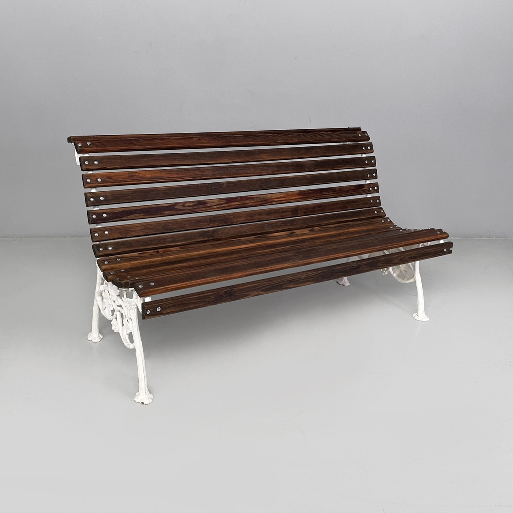 Panchina in legno e ghisa bianca, 1930 ca.
