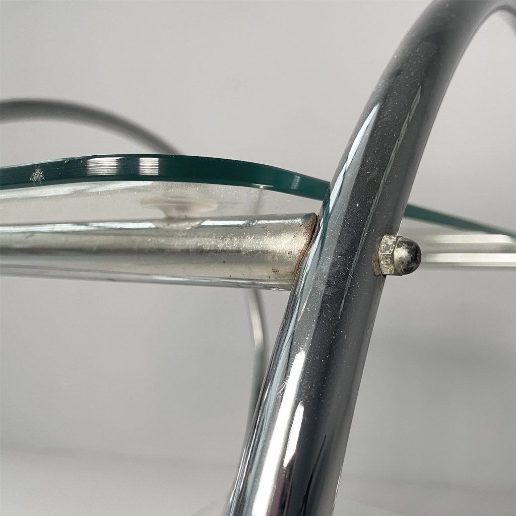 Carrello in vetro e acciaio, 1970 ca. 