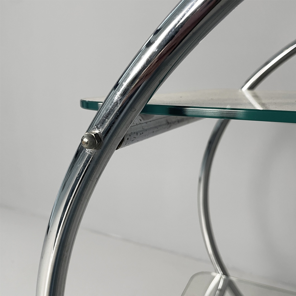 Carrello in vetro e acciaio, 1970 ca. 