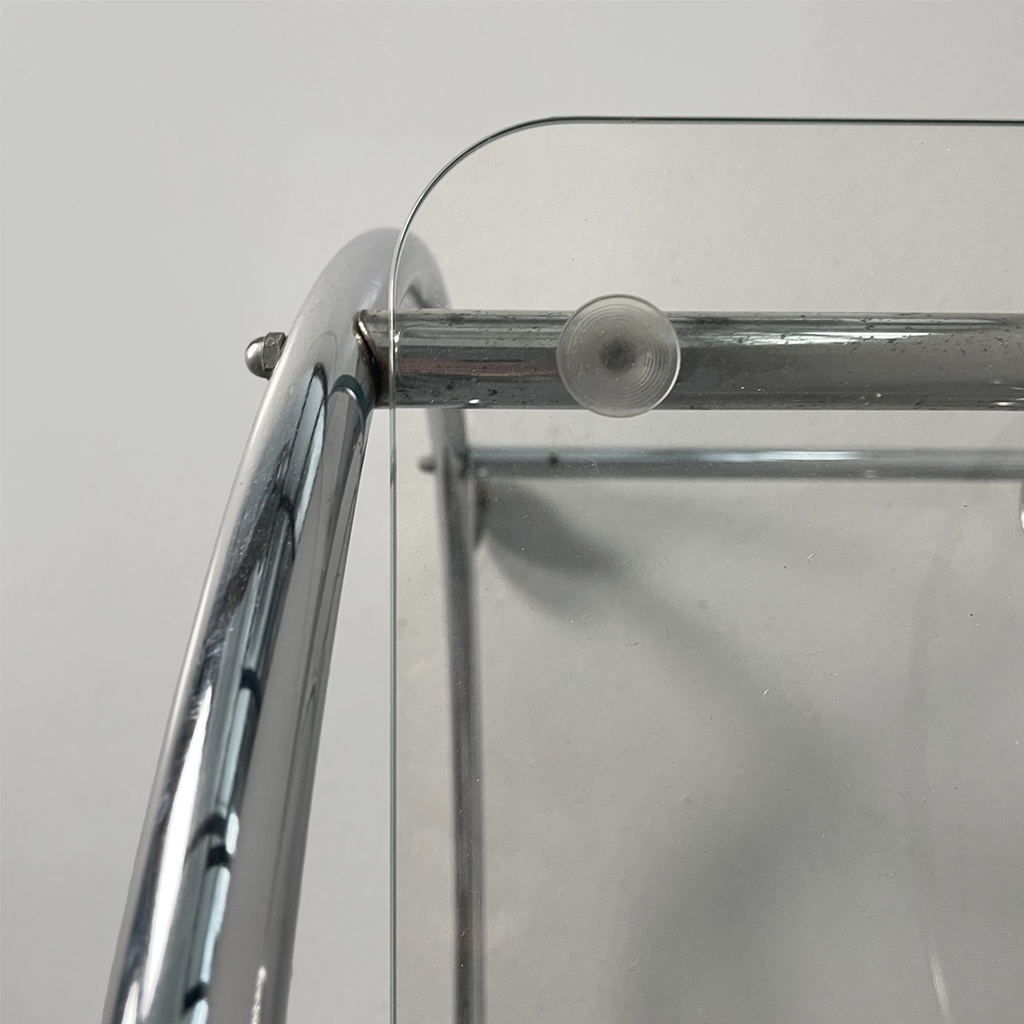 Carrello in vetro e acciaio, 1970 ca. 