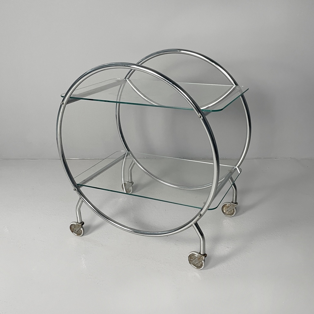 Carrello in vetro e acciaio, 1970 ca. 