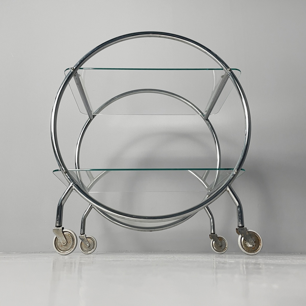 Carrello in vetro e acciaio, 1970 ca. 