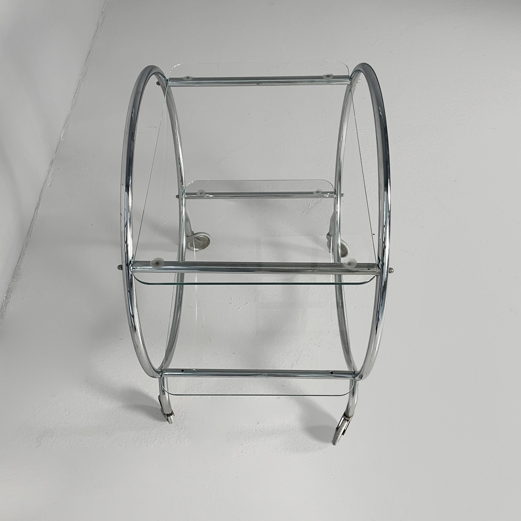 Carrello in vetro e acciaio, 1970 ca. 