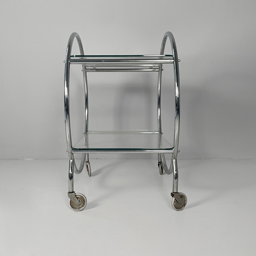Carrello in vetro e acciaio, 1970 ca. 
