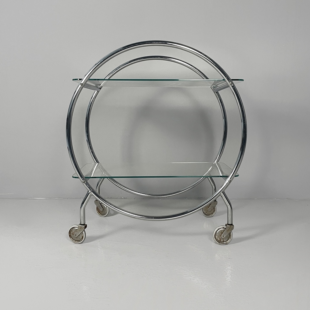 Carrello in vetro e acciaio, 1970 ca. 