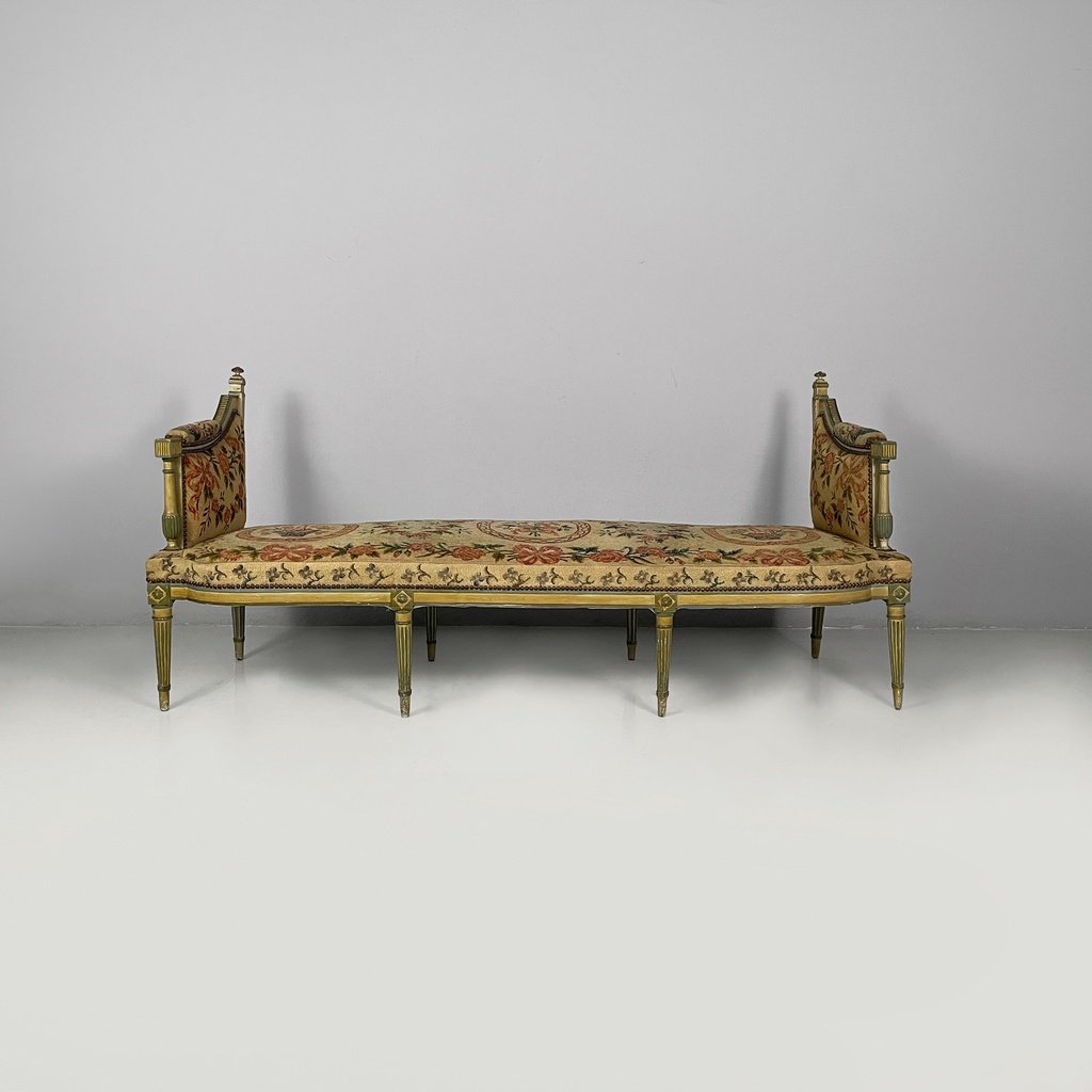 Panca in legno e tessuto, 1800 ca.