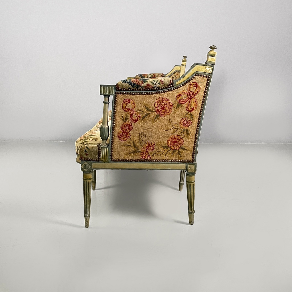 Panca in legno e tessuto, 1800 ca.