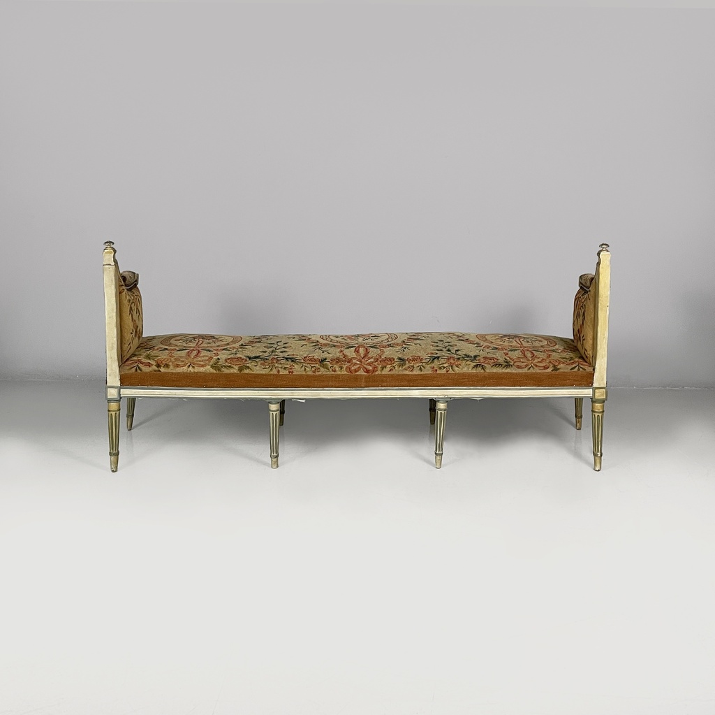 Panca in legno e tessuto, 1800 ca.