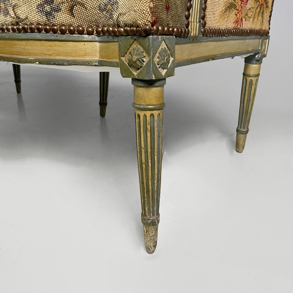 Panca in legno e tessuto, 1800 ca.