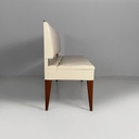 Panca in pelle bianca e legno, 1940 ca.