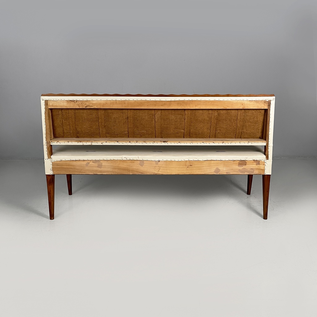 Panca in pelle bianca e legno, 1940 ca.