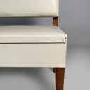 Panca in pelle bianca e legno, 1940 ca.