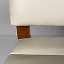 Panca in pelle bianca e legno, 1940 ca.
