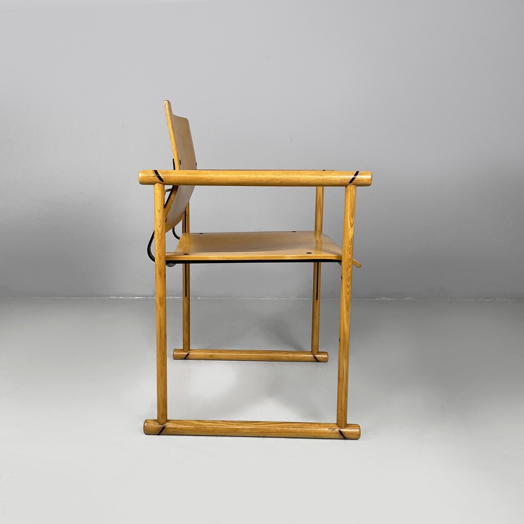 Sedie con braccioli in legno e metallo nero, 1970 ca. 