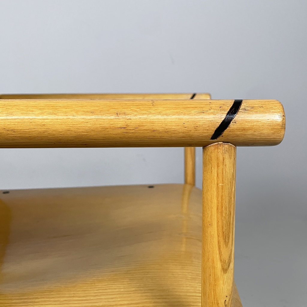 Sedie con braccioli in legno e metallo nero, 1970 ca. 