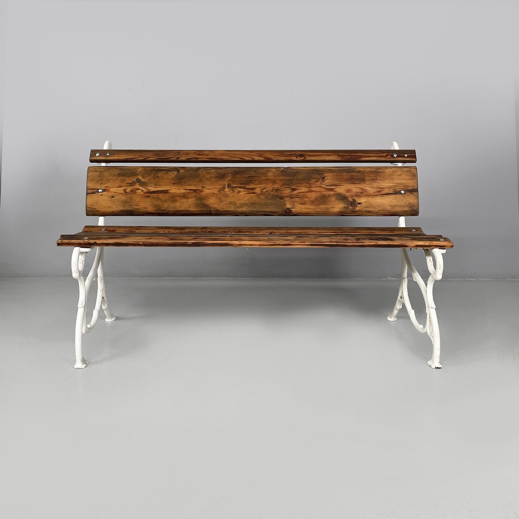 Panchina in legno e ghisa bianca, 1930 ca.