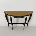 Consolle da parete in legno, ottone e vetro, 1940 ca.