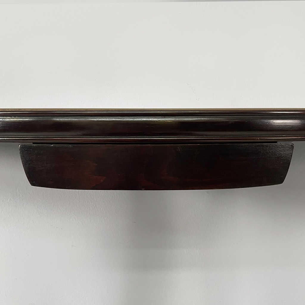 Consolle da parete in legno, ottone e vetro, 1940 ca.