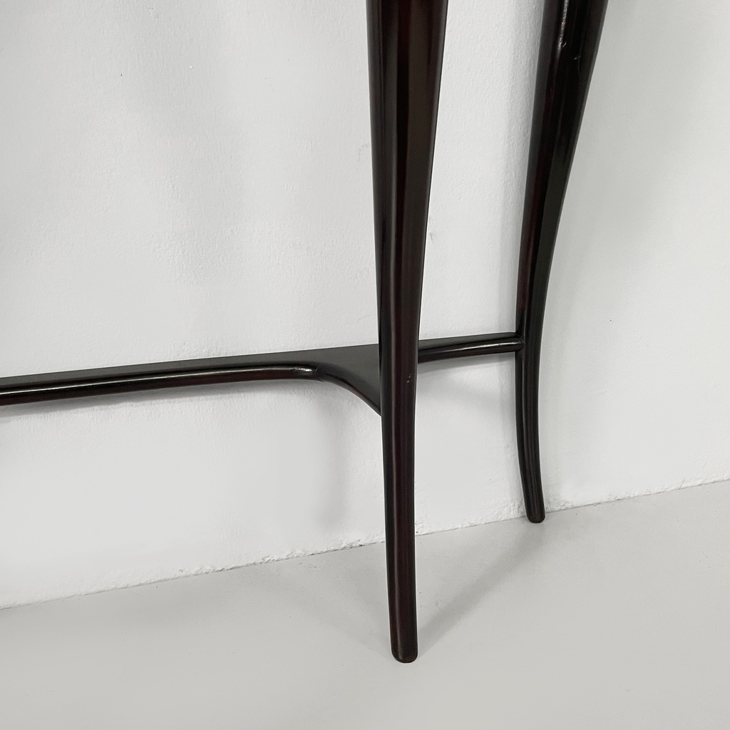 Consolle da parete in legno, ottone e vetro, 1940 ca.