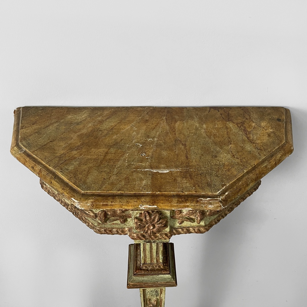 Consolle in legno verde e dorato, 1700 ca.