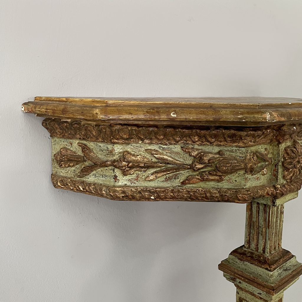 Consolle in legno verde e dorato, 1700 ca.