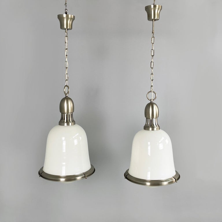 Lampadari in vetro opalino e metallo, 1960 ca.