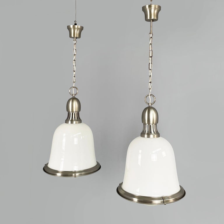 Lampadari in vetro opalino e metallo, 1960 ca.