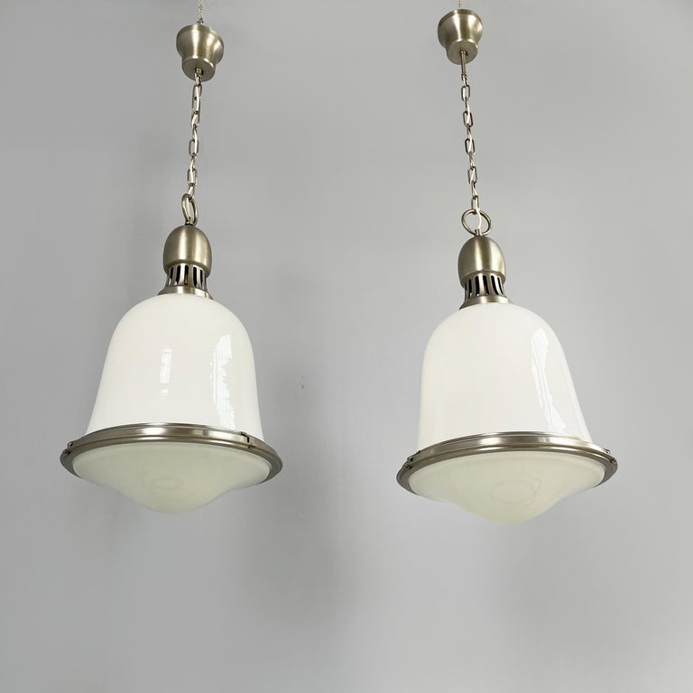 Lampadari in vetro opalino e metallo, 1960 ca.