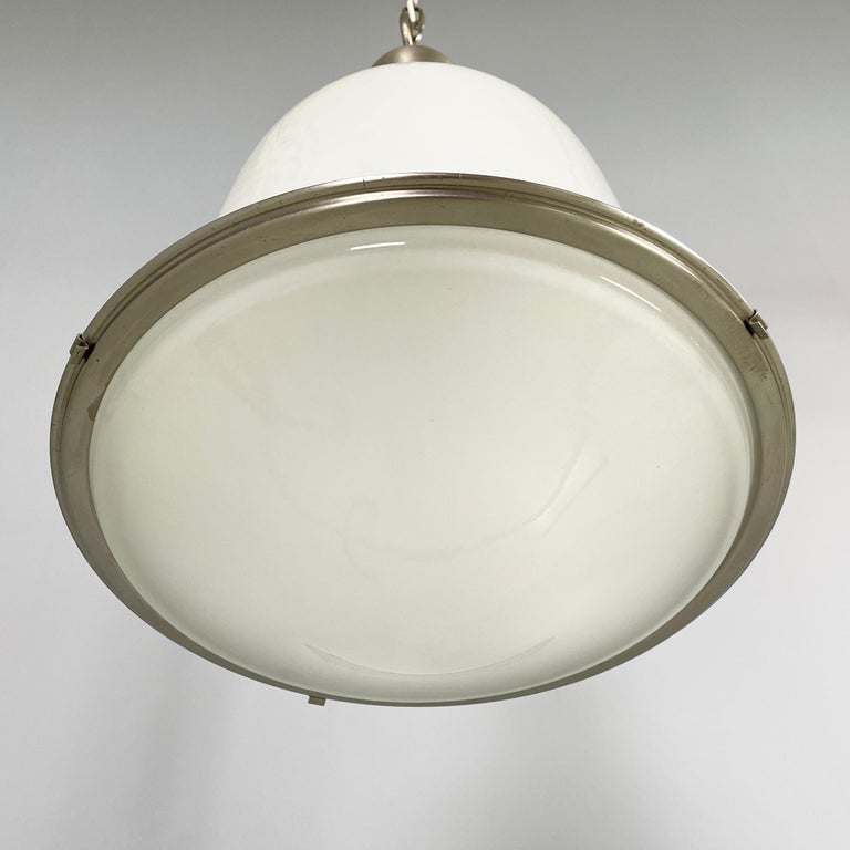 Lampadari in vetro opalino e metallo, 1960 ca.