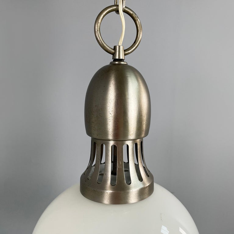 Lampadari in vetro opalino e metallo, 1960 ca.