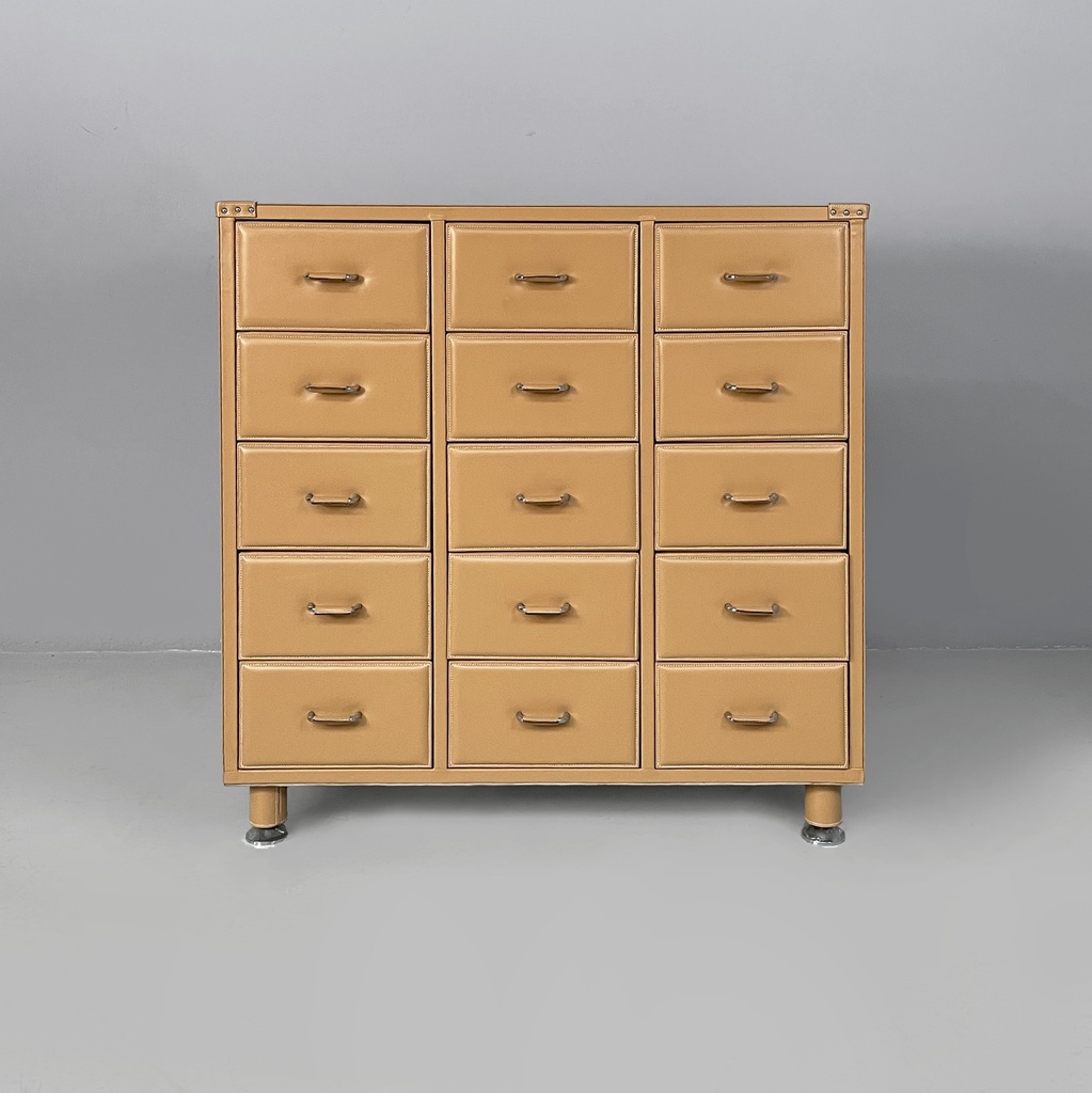 Cassettiera in pelle beige, 2000 ca.